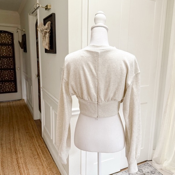 Sabo Womens Cropped Ribbed Crewneck Top Neutral Beige Cotton Blend Moto Style M - Picture 6 of 12